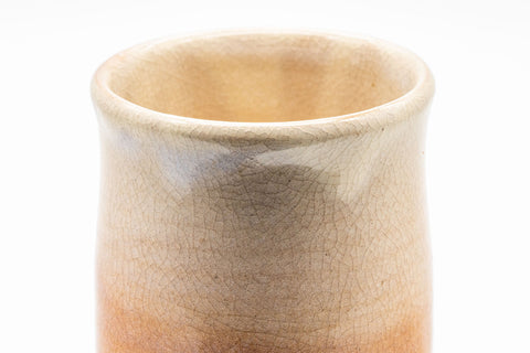 Japanese Teacup - Tsutsu-gata Hagi-yaki Yunomi - 210ml - closeup showing the crazed glaze and interior