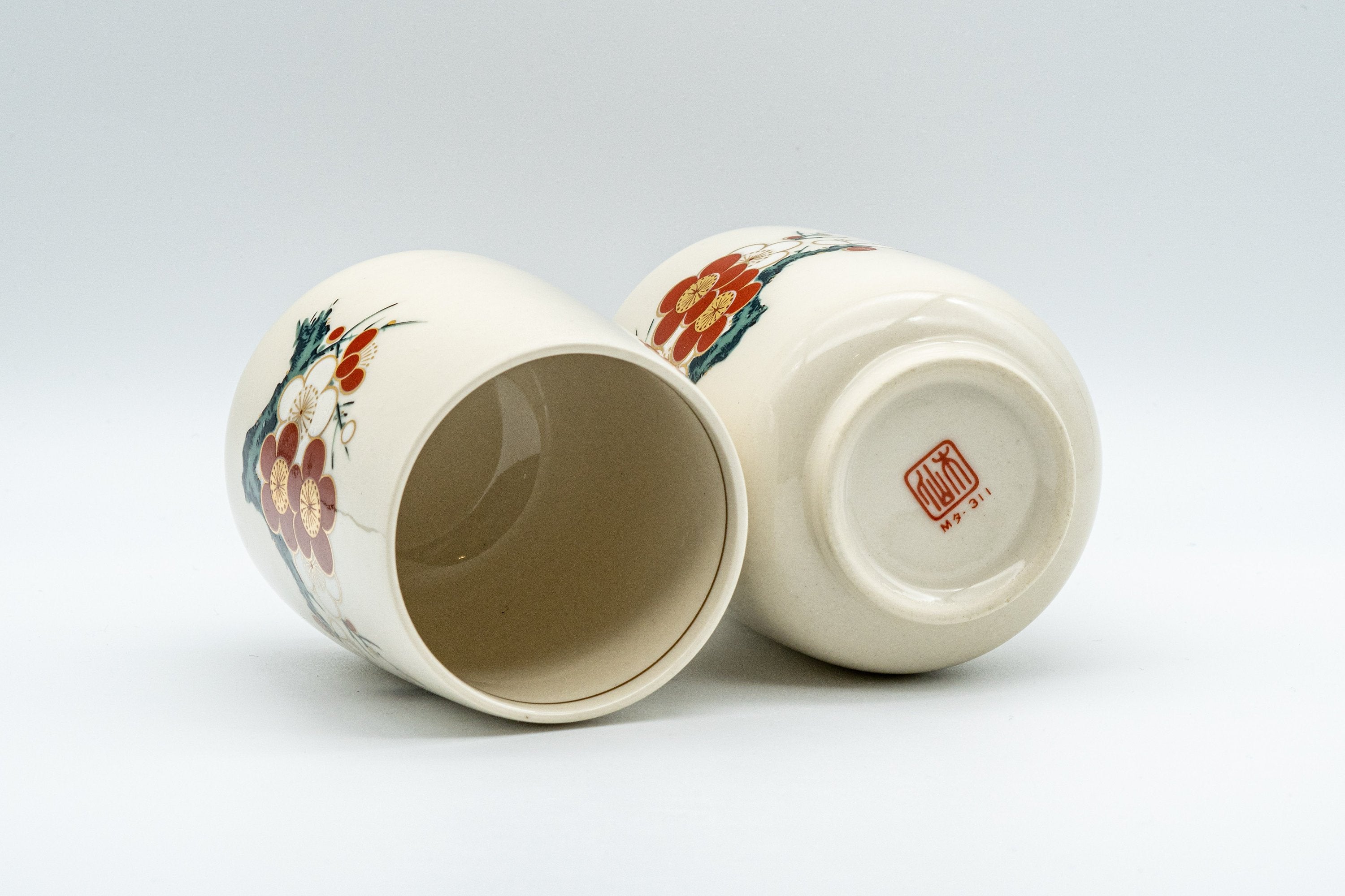 Japanese Tea Set - 木仙 Plum Blossom Arita-yaki Dobin with Two Cups - Tezumi