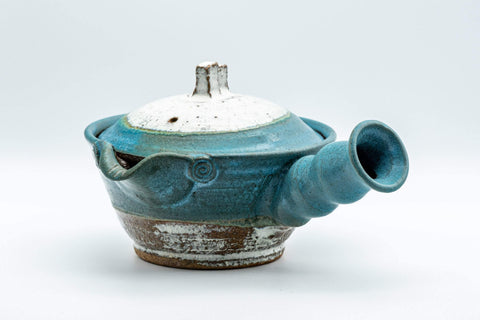 Tezumi — Japanese Kyusu - Large Blue White Unique Do-ake Teapot - 350ml — three-quarter view