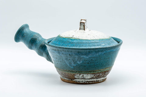 Tezumi — Japanese Kyusu - Large Blue White Unique Do-ake Teapot - 350ml — side view showing the spout