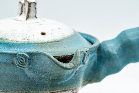 Tezumi — Japanese Kyusu - Large Blue White Unique Do-ake Teapot - 350ml — closeup of the decoration