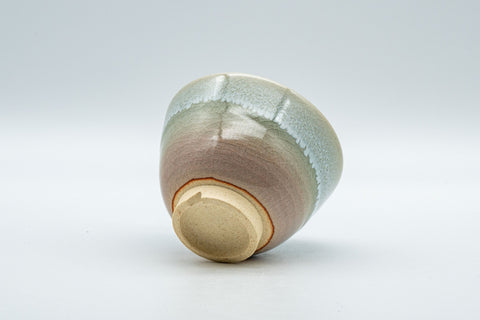Japanese Teacup - Hagi-yaki Senchawan - 100ml - tilted view showing the unglazed foot and base