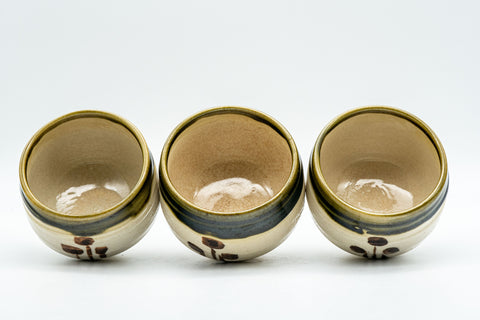 Japanese Teacups - Set of 3 加藤伸明 Wan-nari Oribe-yaki Yunomi - 120ml