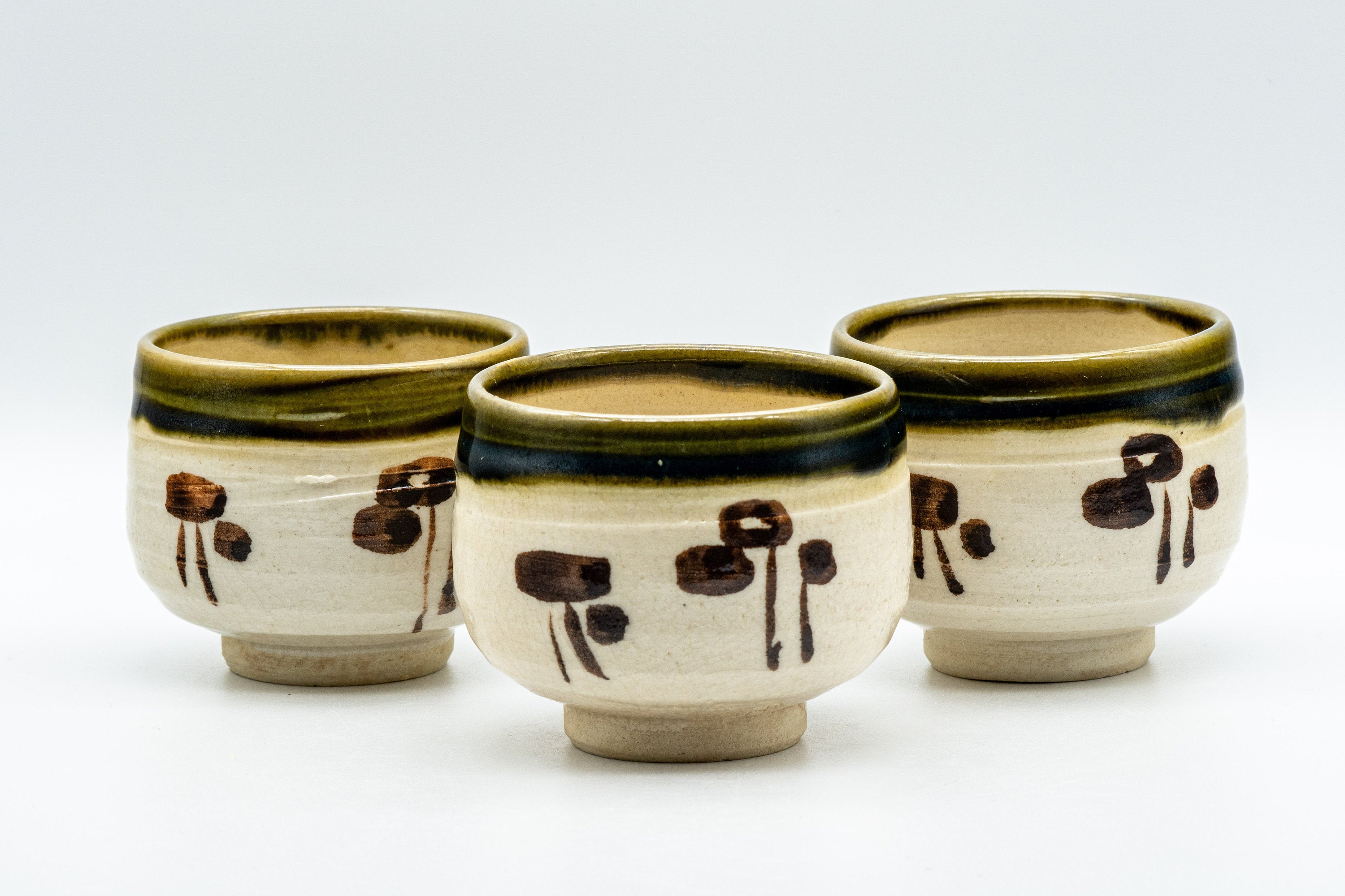 Japanese Teacups - Set of 3 加藤伸明 Wan-nari Oribe-yaki Yunomi - 120ml