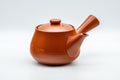 Tezumi — Japanese Tea Set - Bamboo Tokoname-yaki Debeso Kyusu with 5 Yunomi — the teapot in three-quarter view