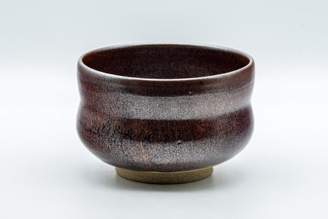 Japanese Matcha Bowl - Metallic Red Tenmoku Glazed Dojimara-gata Chawan - 400ml - front view of the chawan showing the waisted shape