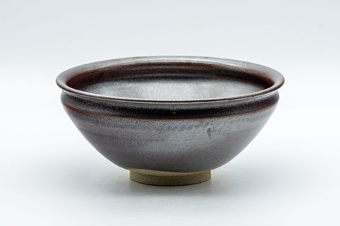 Japanese Matcha Bowl - Satiny Purple Tenmoku-gata Chawan - 250ml - front view of the chawan showing the flared rim