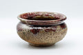 Japanese Kensui - Beige Purple Drip-Glazed Tea Ceremony Water Bowl - 400ml - three-quarter view of the water bowl
