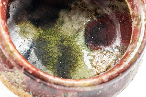 Japanese Kensui - Beige Purple Drip-Glazed Tea Ceremony Water Bowl - 400ml - closeup of the beige and purple drip-glaze texture