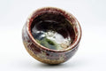 Japanese Kensui - Beige Purple Drip-Glazed Tea Ceremony Water Bowl - 400ml - angled view showing the glazed interior