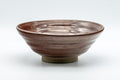 Japanese Matcha Bowl - Red Spiraling Hira-gata Summer Chawan - 300ml - front view showing the ribbed spiraling exterior