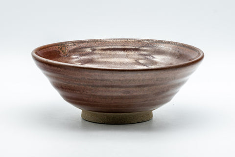 Japanese Matcha Bowl - Red Spiraling Hira-gata Summer Chawan - 300ml - front view showing the ribbed spiraling exterior
