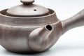 Tezumi — Kanji-engraved Banko-yaki kyusu teapot seen from above, showing the lid and side handle