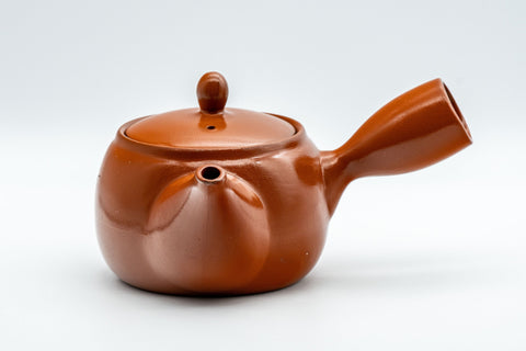 Tezumi — Japanese Kyusu - Floral Tokoname-yaki Teapot - 350ml — side view with the lid and side handle