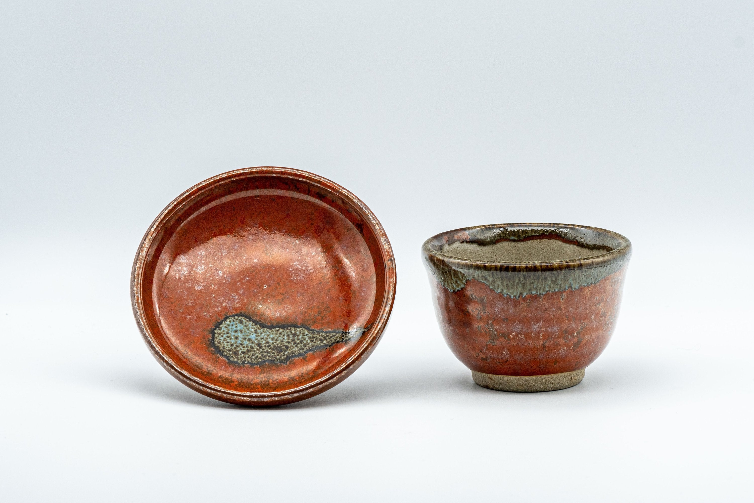 Japanese Tea Set - Drip-Glazed Debeso Kyusu with 5 Yunomi and Chataku - Tezumi