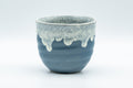 Japanese Teacup - Steel Blue Yunomi with White Drip Glaze - 180ml - front view of the steel blue drip-glazed yunomi