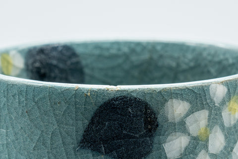 Japanese Teacup - Robin's Egg Blue Yunomi with Painted Flowers  - 150ml