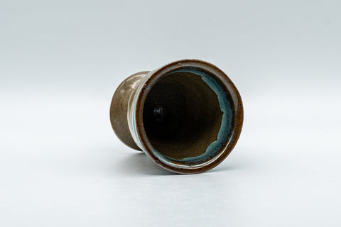Japanese Teacup - Turquoise Agano-yaki Senchawan - 60ml - tilted view showing the turquoise glazed interior