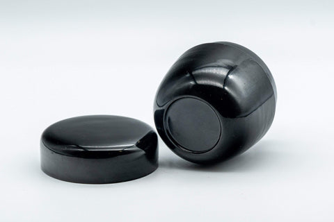 Tezumi — Japanese Natsume - Black Urushi Lacquer Matcha Tea Caddy - 50ml — top-down view of the open caddy and lid