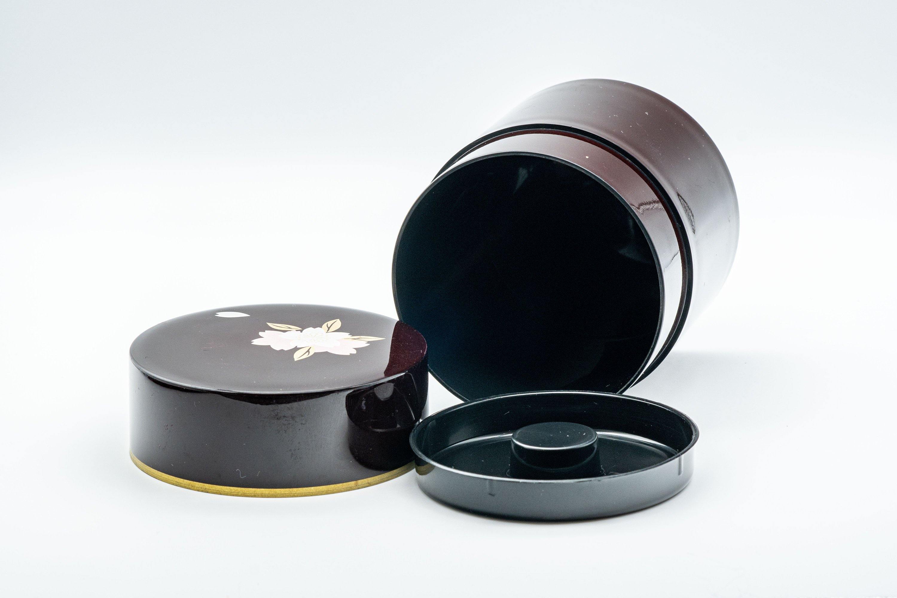 Japanese Chazutsu - Black Sakura Petal Tea Canister - 350ml - Tezumi