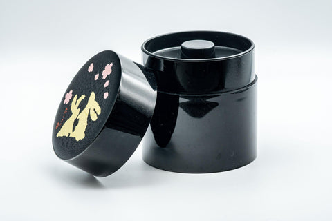 Japanese Chazutsu - Black Rabbit Sakura Petals Canister - 350ml - Tezumi
