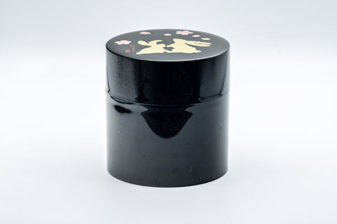 Japanese Chazutsu - Black Rabbit Sakura Petals Canister - 350ml - Tezumi
