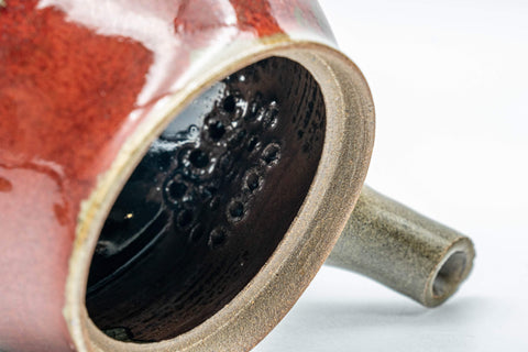 Japanese Kyusu - Red Drip-Glazed Nasu-gata Do-ake Teapot - 130ml