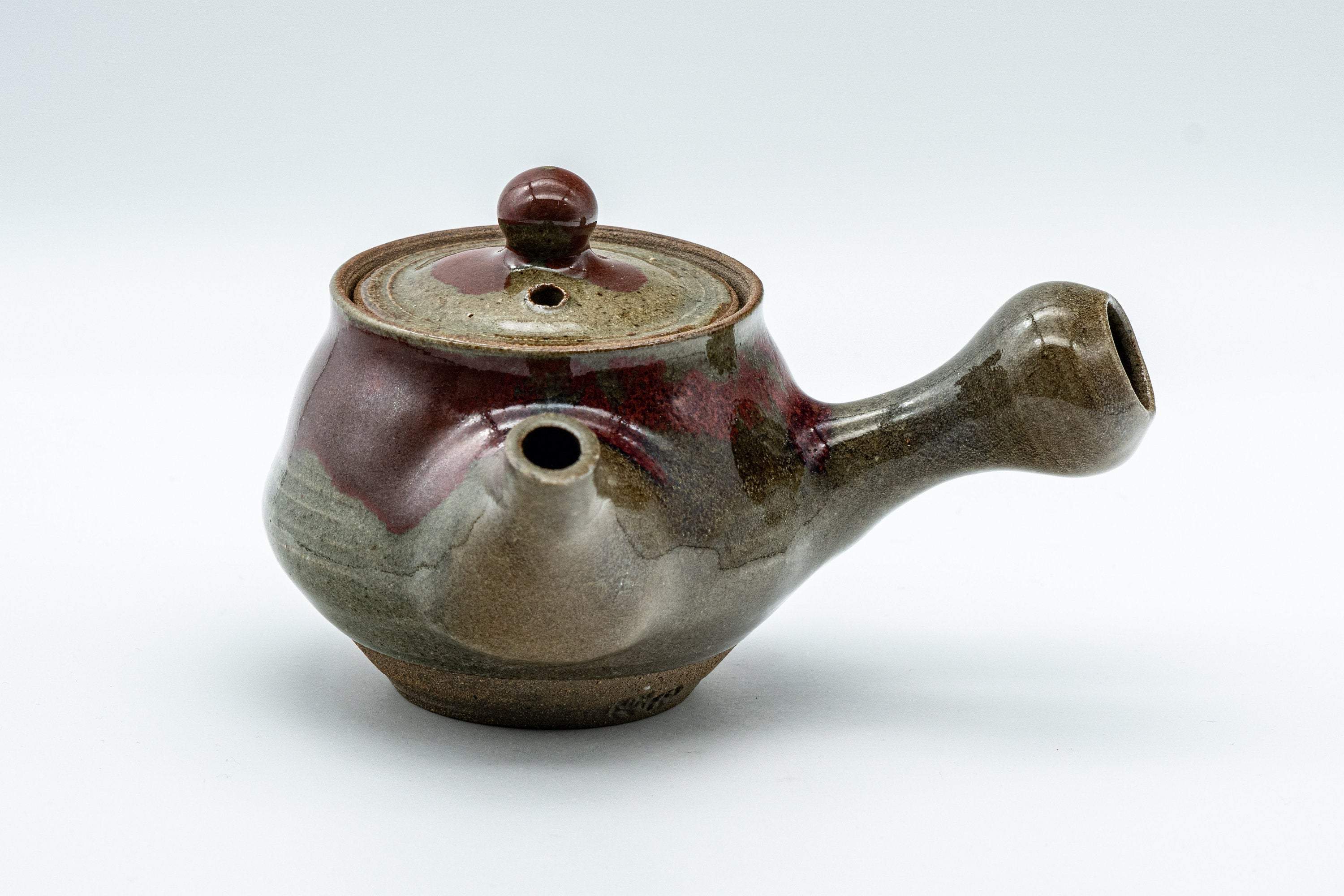 Japanese Kyusu - Red Drip-Glazed Nasu-gata Do-ake Teapot - 130ml