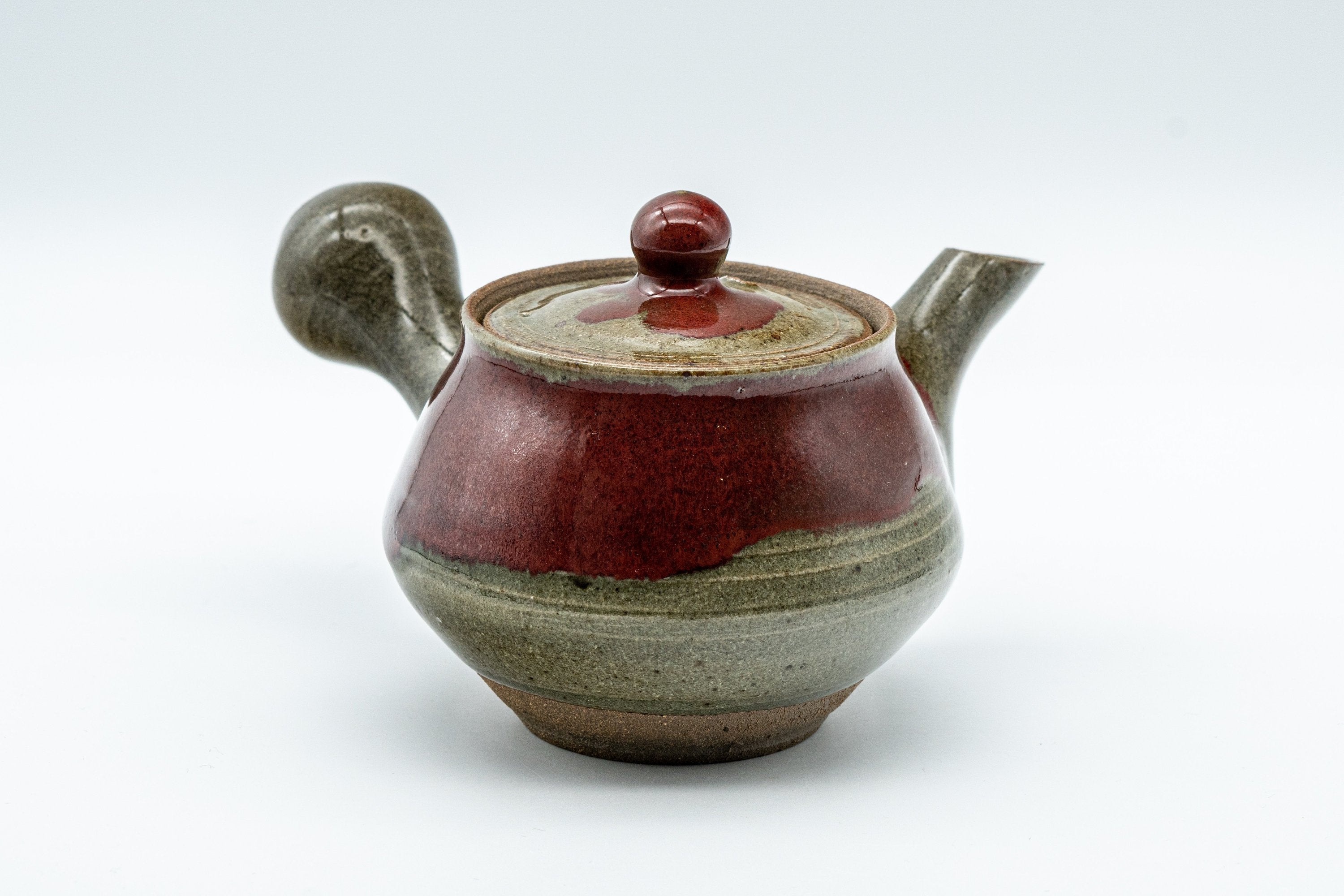 Japanese Kyusu - Red Drip-Glazed Nasu-gata Do-ake Teapot - 130ml