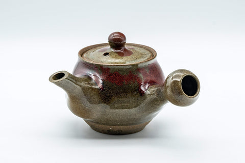Japanese Kyusu - Red Drip-Glazed Nasu-gata Do-ake Teapot - 130ml