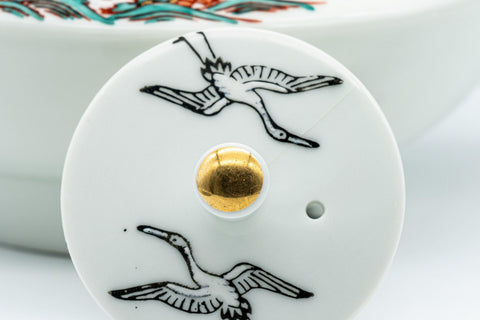 Japanese Kyusu - White Crane and Tortoise Do-ake Tea and Sake Pot - 300ml - Tezumi