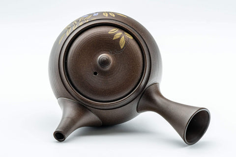 Japanese Kyusu - 光風 Floral Maru-gata Tokoname-yaki Teapot - 300ml - top-down view of the lid and knob