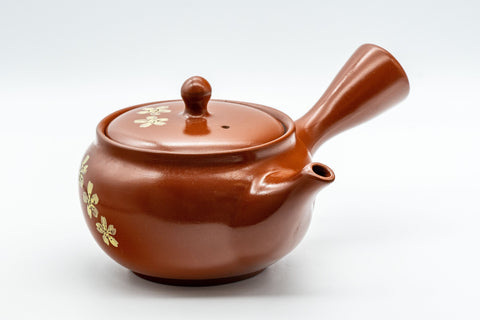 Japanese Kyusu - 宗山窯 Sakura Tokoname-yaki Obi-ami Teapot - 330ml - side view with the lid and side handle