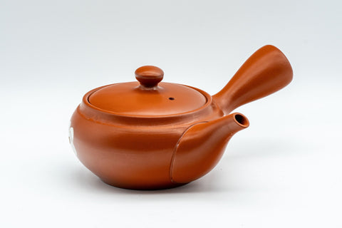 Japanese Kyusu - Kasen Floral Tokoname-yaki Teapot - side view of the red Tokoname teapot