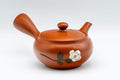 Japanese Kyusu - Kasen Floral Tokoname-yaki Teapot - side view showing the side handle and white camellia