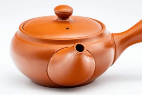 Japanese Kyusu - Kasen Floral Tokoname-yaki Teapot - side view showing the handle