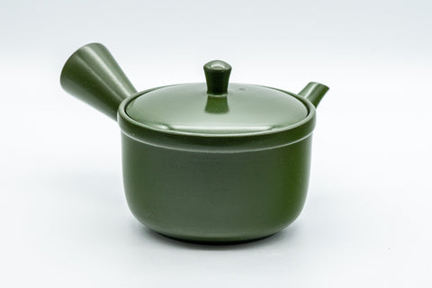 Tezumi — Japanese Kyusu - Green Ryokudei Tokoname-yaki Teapot - 230ml — side view showing the spout