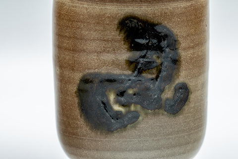 Japanese Teacups - Pair of Yukiyama Kiln Meoto Yunomi - closeup of a cup showing the beige drip glaze around the lip