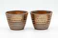 Japanese Teacups - Pair of Ido-gata Shigaraki-yaki Yunomi - 175ml - front view of the pair of ash-glazed ribbed teacups side by side