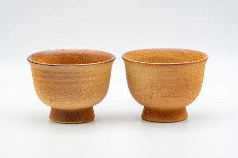 Japanese Teacups - Pair of Shigaraki-yaki Senchawan - front view of both Shigaraki-yaki senchawan side by side