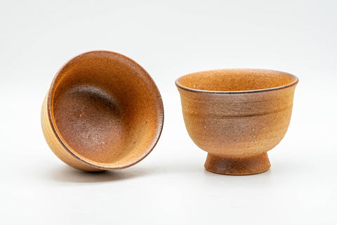 Japanese Teacups - Pair of Shigaraki-yaki Senchawan - angled view of the pair of cups