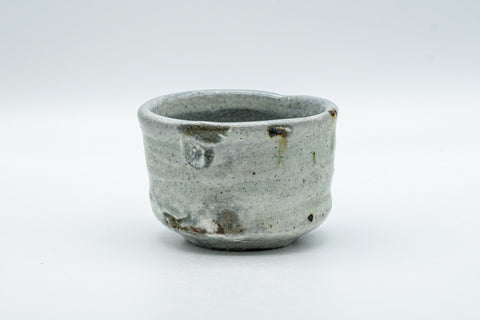 Japanese Teacup - Wabi-Sabi Tsutsu-gata Yunomi - 90ml - front view of the mottled grey-glazed teacup