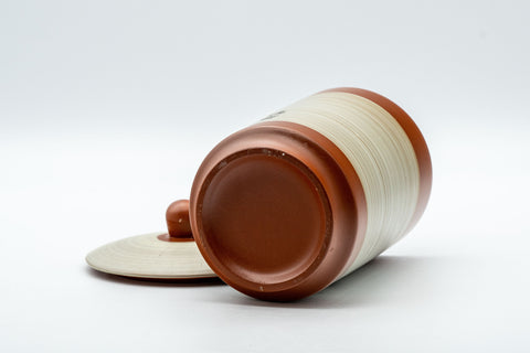 Japanese Teacup - Mountainous Tokoname-yaki Lidded Yunomi - angled view showing the interior with the lid off