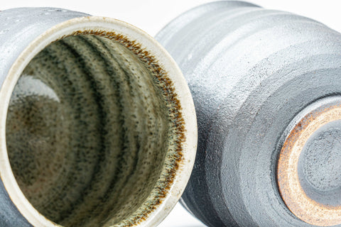 Japanese Teacups - Pair of Meoto Metallic Grey and Mottled Green Yunomi