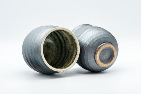 Japanese Teacups - Pair of Meoto Metallic Grey and Mottled Green Yunomi
