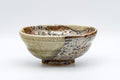 Japanese Matcha Bowl - Goma Hira-gata Shigaraki-yaki Chawan - 250ml - side view showing the goma sesame-seed wood ash spotting