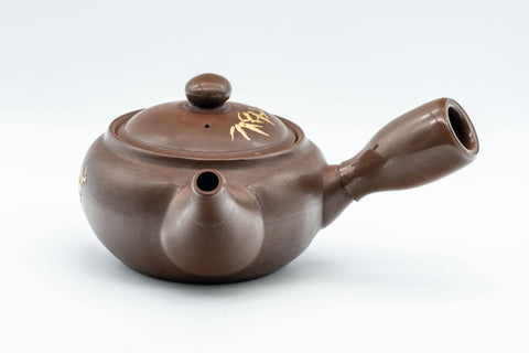 Tezumi — Japanese Kyusu - Brown and Gold Bamboo Teapot with Rubber Grip - 350ml — three-quarter view from the opposite side