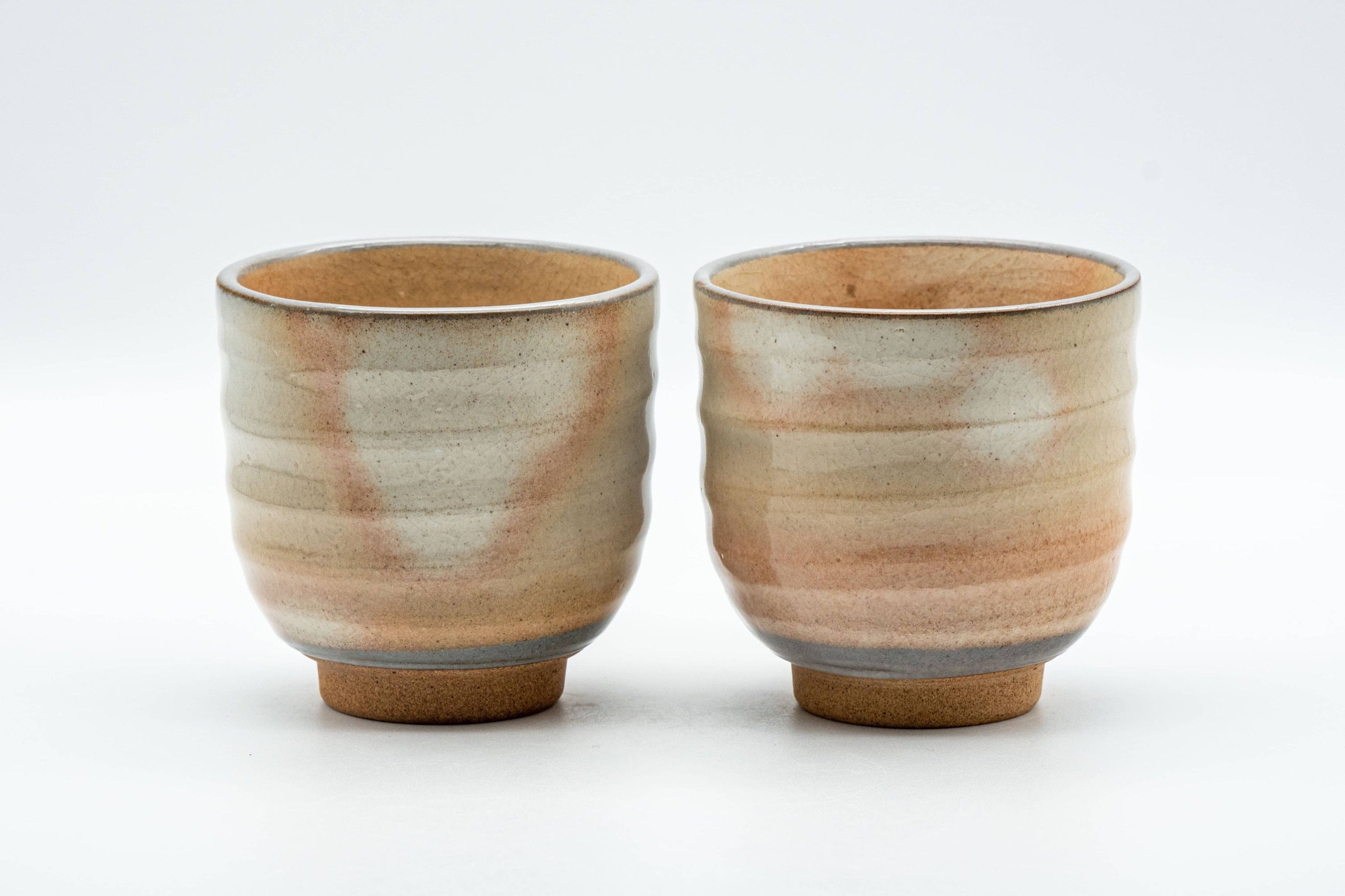 Japanese Teacups - Pair of Spiral Beige Glazed Yunomi - 150ml