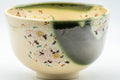 Japanese Matcha Bowl - 宝泉 Hosen Ninsei Cherry Blossom KIyomizu-yaki Chawan - 400ml - front view showing the green drip glaze and cherry blossoms