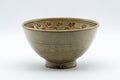 Japanese Matcha Bowl - Floral Gohonte Sugi-nari Chawan - 350ml - front view showing the celadon glaze and gohonte spots